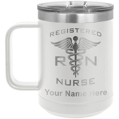 15oz Vacuum Insulated Coffee Mug, RN Registered Nurse, Personalized Engraving Included