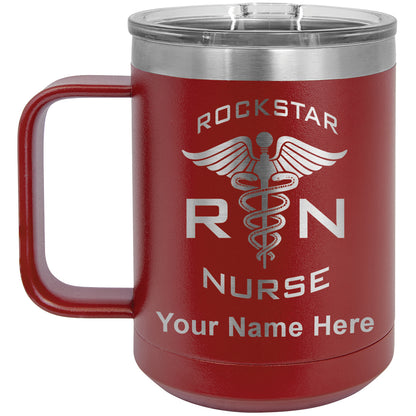 15oz Vacuum Insulated Coffee Mug, RN Rockstar Nurse, Personalized Engraving Included