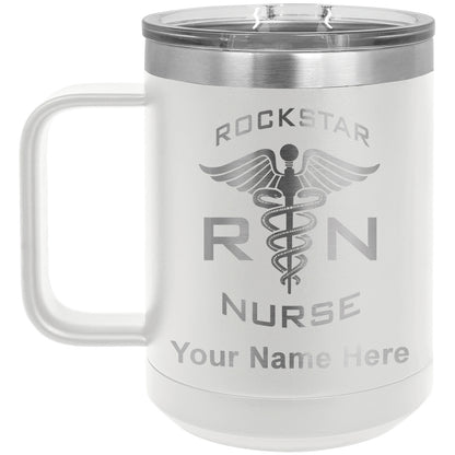 15oz Vacuum Insulated Coffee Mug, RN Rockstar Nurse, Personalized Engraving Included