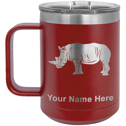 15oz Vacuum Insulated Coffee Mug, Rhinoceros, Personalized Engraving Included