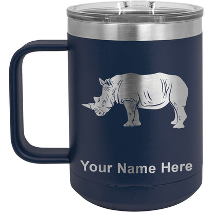 15oz Vacuum Insulated Coffee Mug, Rhinoceros, Personalized Engraving Included