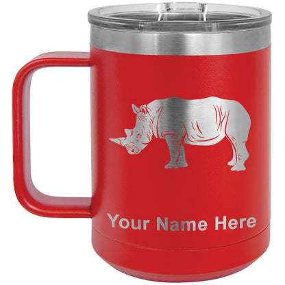 15oz Vacuum Insulated Coffee Mug, Rhinoceros, Personalized Engraving Included
