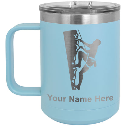 15oz Vacuum Insulated Coffee Mug, Rock Climber, Personalized Engraving Included