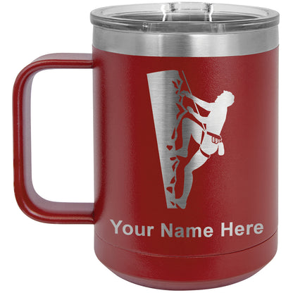 15oz Vacuum Insulated Coffee Mug, Rock Climber, Personalized Engraving Included