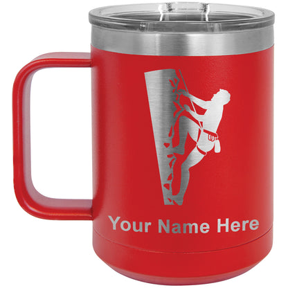 15oz Vacuum Insulated Coffee Mug, Rock Climber, Personalized Engraving Included