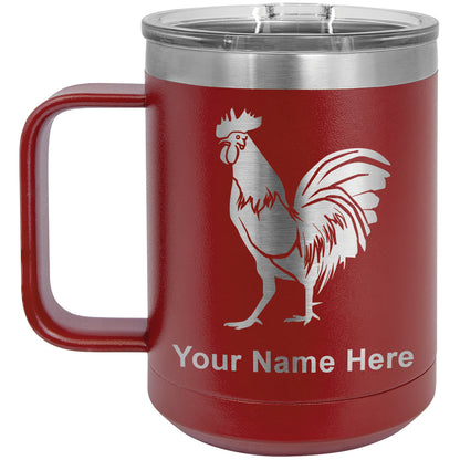 15oz Vacuum Insulated Coffee Mug, Rooster, Personalized Engraving Included
