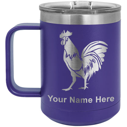 15oz Vacuum Insulated Coffee Mug, Rooster, Personalized Engraving Included