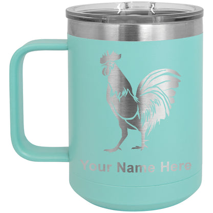 15oz Vacuum Insulated Coffee Mug, Rooster, Personalized Engraving Included