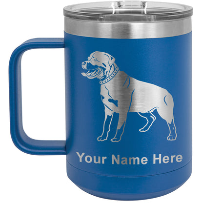 15oz Vacuum Insulated Coffee Mug, Rottweiler Dog, Personalized Engraving Included