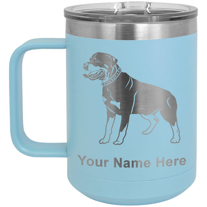 15oz Vacuum Insulated Coffee Mug, Rottweiler Dog, Personalized Engraving Included