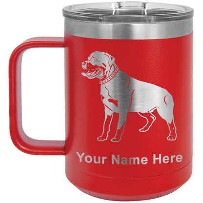 15oz Vacuum Insulated Coffee Mug, Rottweiler Dog, Personalized Engraving Included
