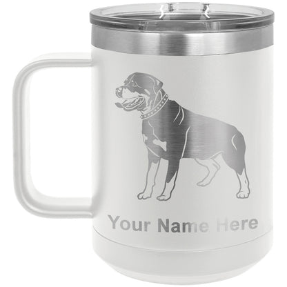 15oz Vacuum Insulated Coffee Mug, Rottweiler Dog, Personalized Engraving Included
