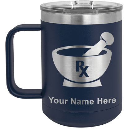 15oz Vacuum Insulated Coffee Mug, Rx Pharmacy Symbol, Personalized Engraving Included