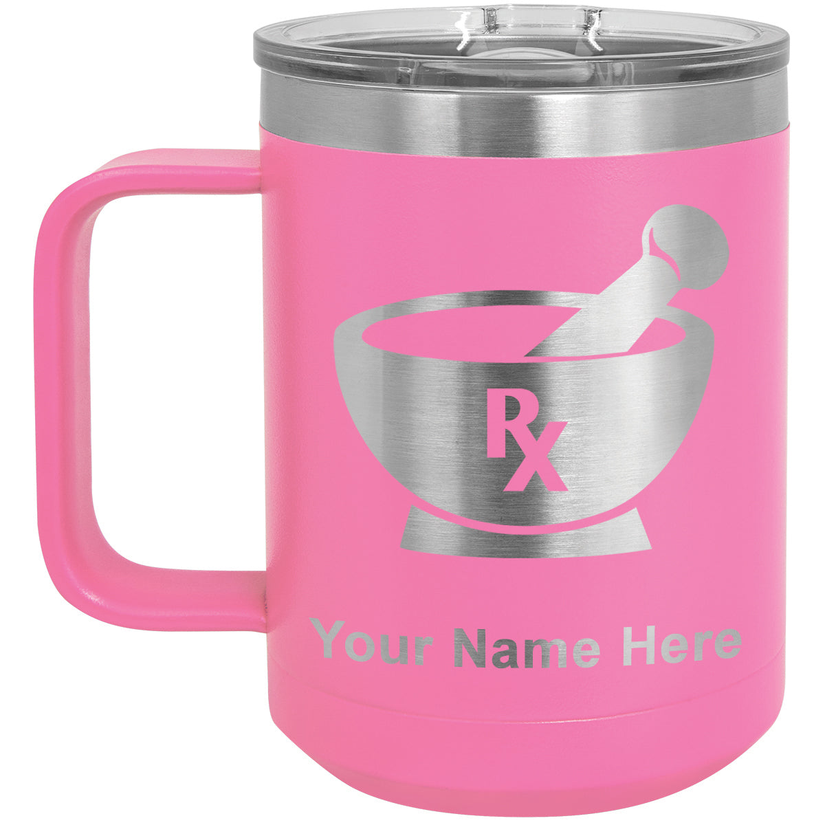 15oz Vacuum Insulated Coffee Mug, Rx Pharmacy Symbol, Personalized Engraving Included