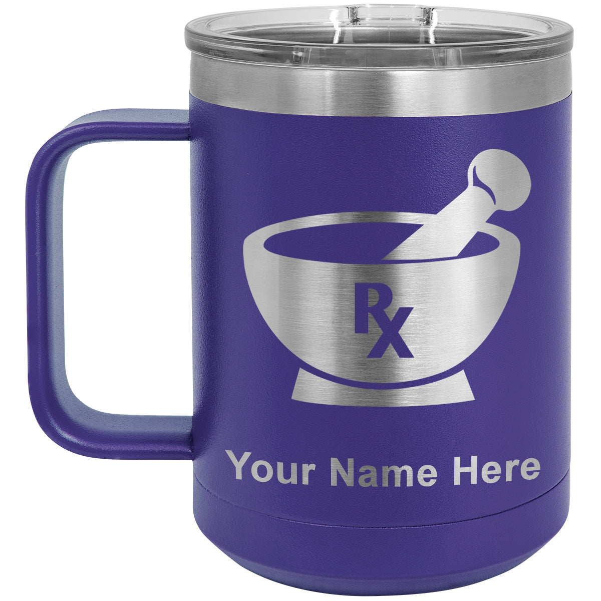 15oz Vacuum Insulated Coffee Mug, Rx Pharmacy Symbol, Personalized Engraving Included