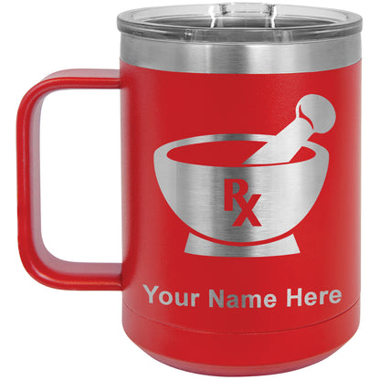 15oz Vacuum Insulated Coffee Mug, Rx Pharmacy Symbol, Personalized Engraving Included