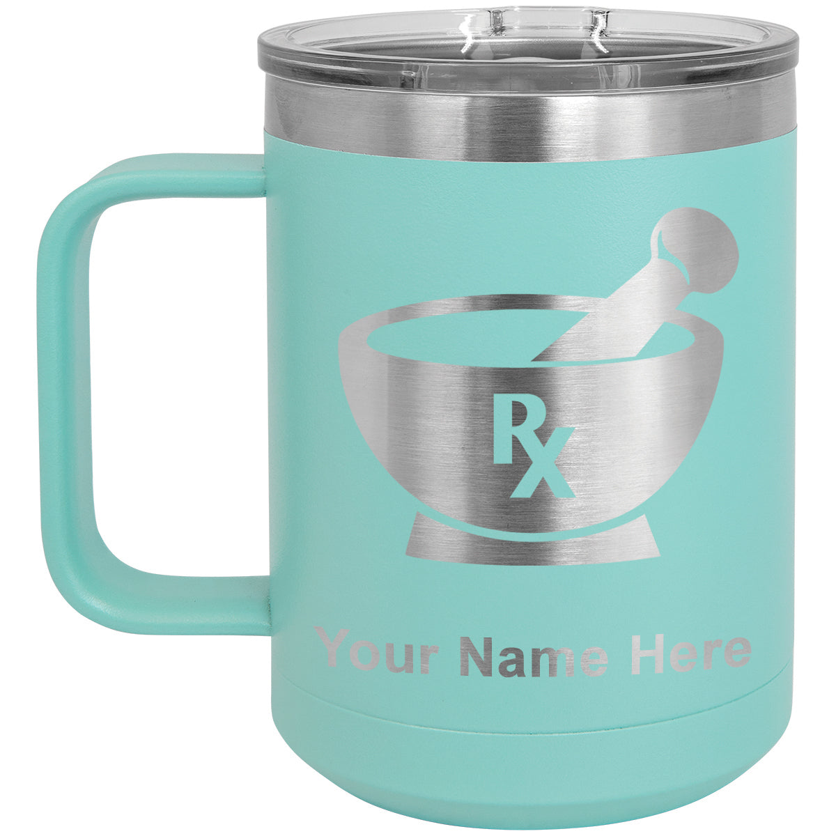 15oz Vacuum Insulated Coffee Mug, Rx Pharmacy Symbol, Personalized Engraving Included