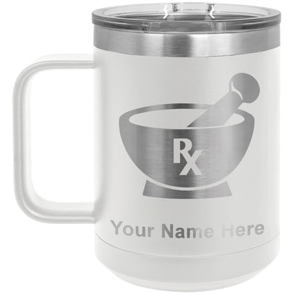 15oz Vacuum Insulated Coffee Mug, Rx Pharmacy Symbol, Personalized Engraving Included