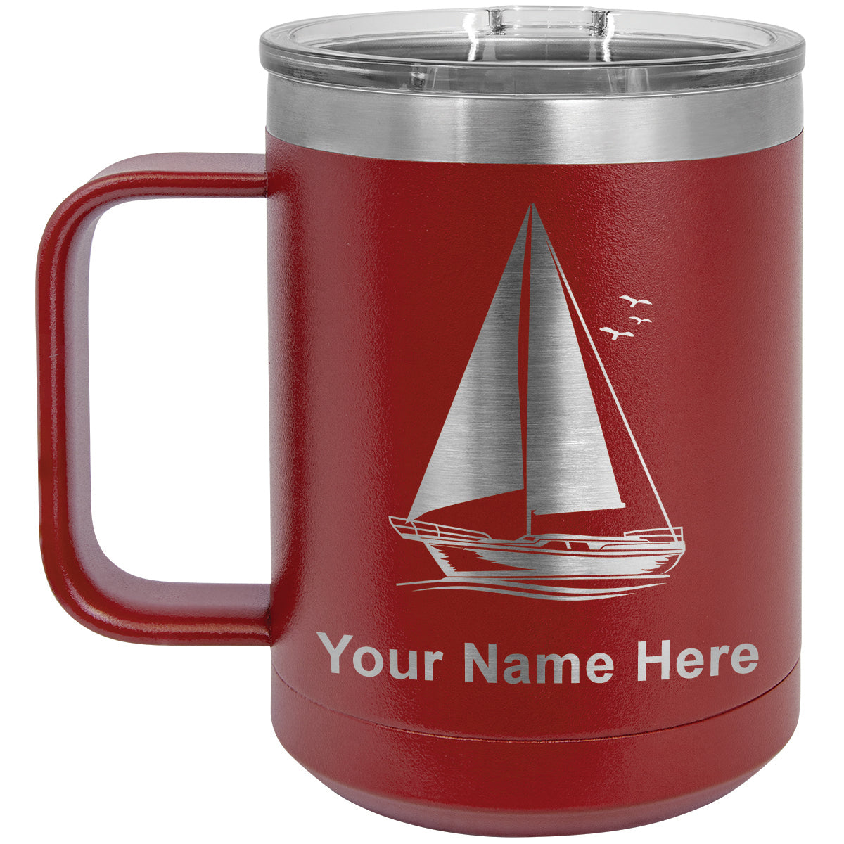 15oz Vacuum Insulated Coffee Mug, Sailboat, Personalized Engraving Included