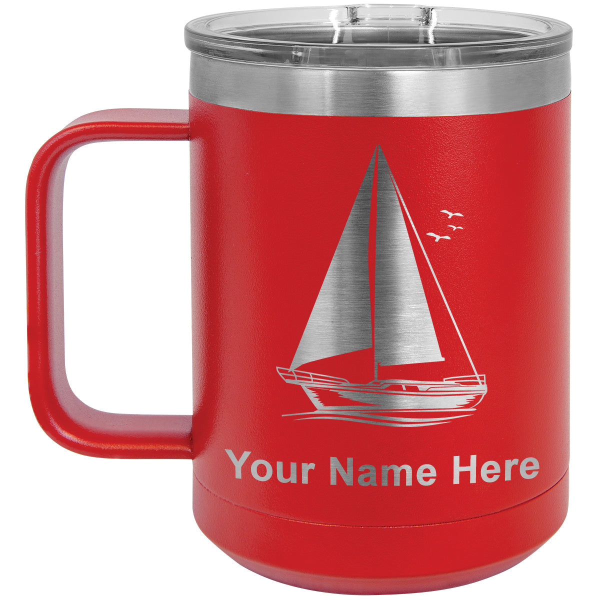 15oz Vacuum Insulated Coffee Mug, Sailboat, Personalized Engraving Included