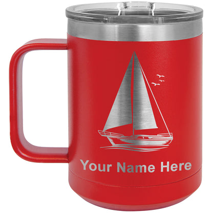 15oz Vacuum Insulated Coffee Mug, Sailboat, Personalized Engraving Included