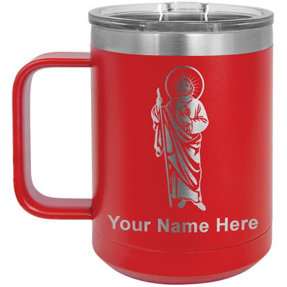 15oz Vacuum Insulated Coffee Mug, Saint Jude, Personalized Engraving Included