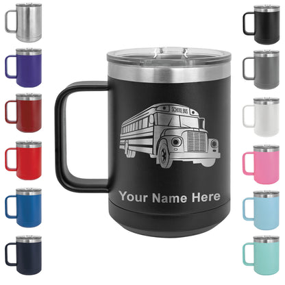 15oz Vacuum Insulated Coffee Mug, School Bus, Personalized Engraving Included