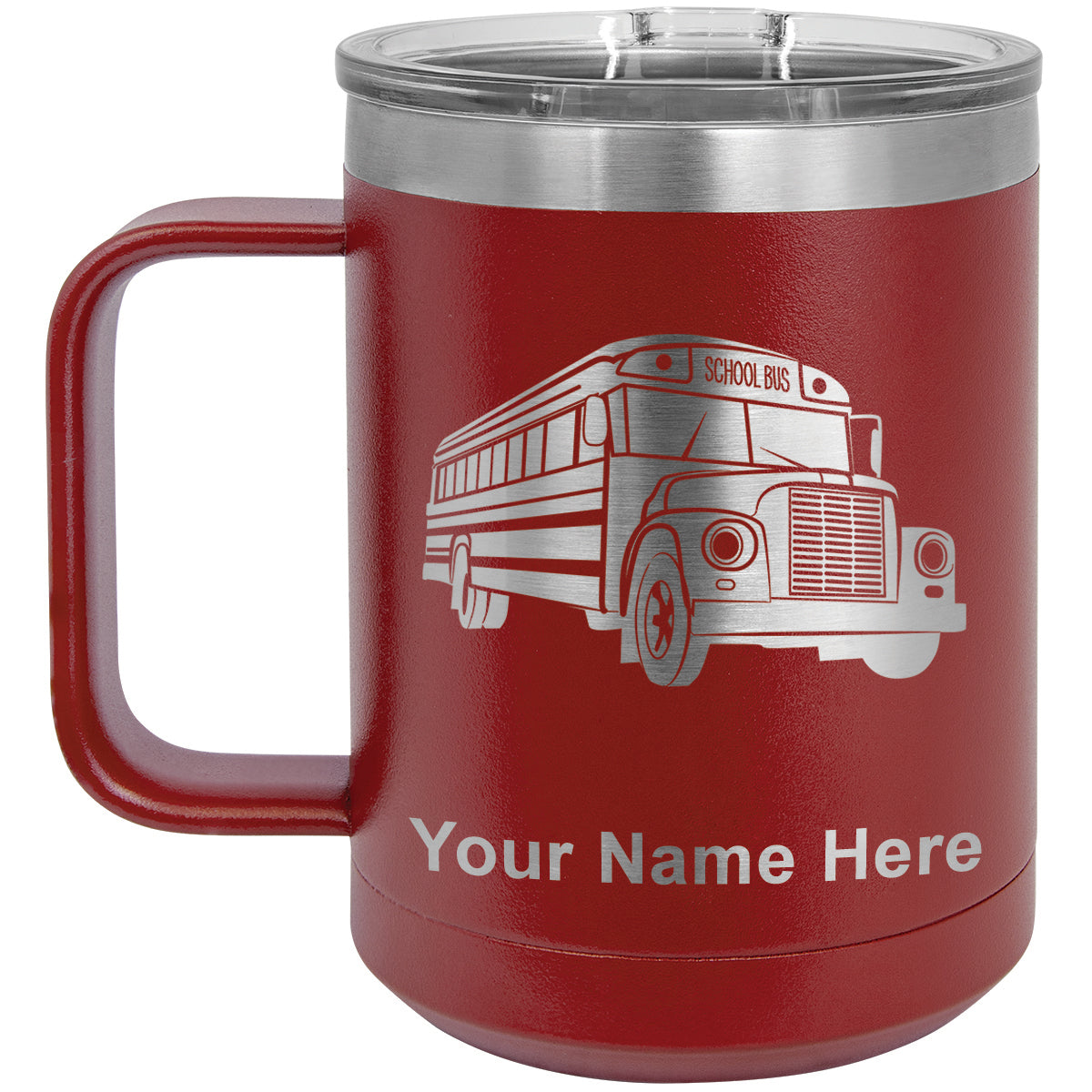 15oz Vacuum Insulated Coffee Mug, School Bus, Personalized Engraving Included