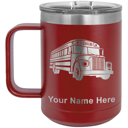 15oz Vacuum Insulated Coffee Mug, School Bus, Personalized Engraving Included