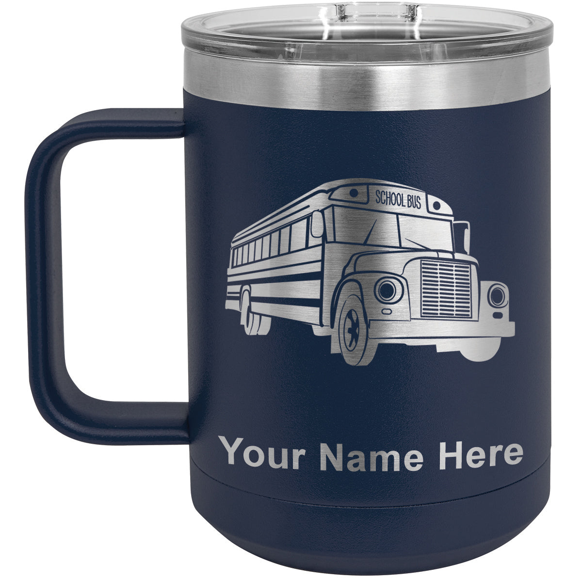 15oz Vacuum Insulated Coffee Mug, School Bus, Personalized Engraving Included