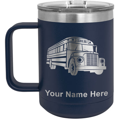 15oz Vacuum Insulated Coffee Mug, School Bus, Personalized Engraving Included