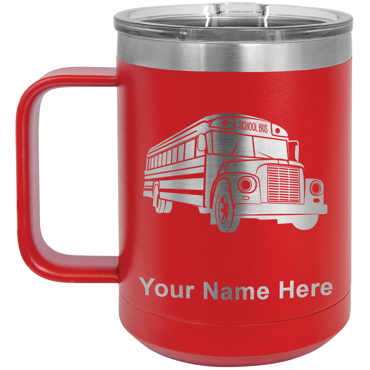 15oz Vacuum Insulated Coffee Mug, School Bus, Personalized Engraving Included