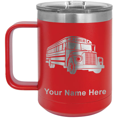15oz Vacuum Insulated Coffee Mug, School Bus, Personalized Engraving Included