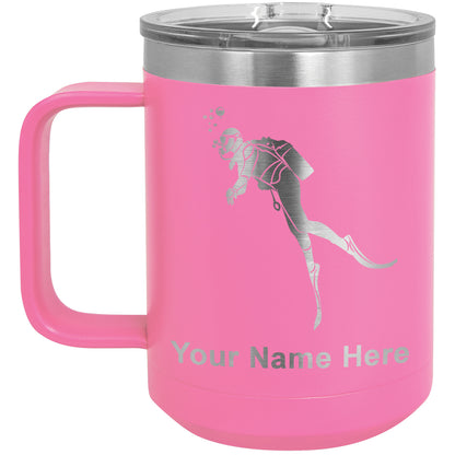 15oz Vacuum Insulated Coffee Mug, Scuba Diver, Personalized Engraving Included