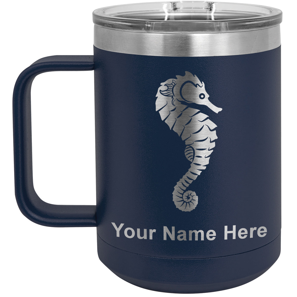 15oz Vacuum Insulated Coffee Mug, Seahorse, Personalized Engraving Included