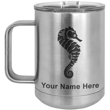 15oz Vacuum Insulated Coffee Mug, Seahorse, Personalized Engraving Included