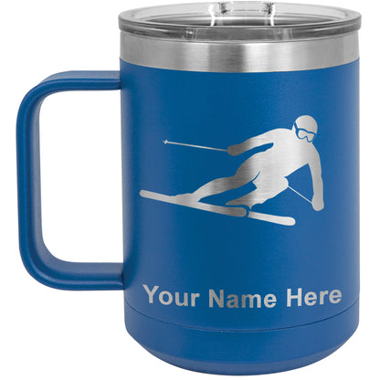 15oz Vacuum Insulated Coffee Mug, Skier Downhill, Personalized Engraving Included