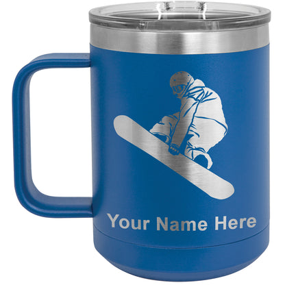 15oz Vacuum Insulated Coffee Mug, Snowboarder Man, Personalized Engraving Included