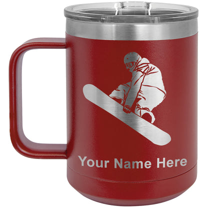 15oz Vacuum Insulated Coffee Mug, Snowboarder Man, Personalized Engraving Included
