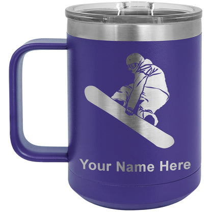 15oz Vacuum Insulated Coffee Mug, Snowboarder Man, Personalized Engraving Included
