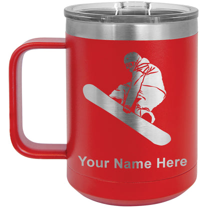 15oz Vacuum Insulated Coffee Mug, Snowboarder Man, Personalized Engraving Included