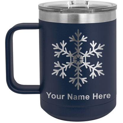 15oz Vacuum Insulated Coffee Mug, Snowflake, Personalized Engraving Included