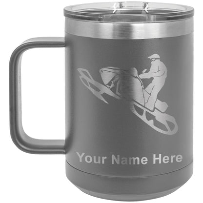 15oz Vacuum Insulated Coffee Mug, Snowmobile, Personalized Engraving Included