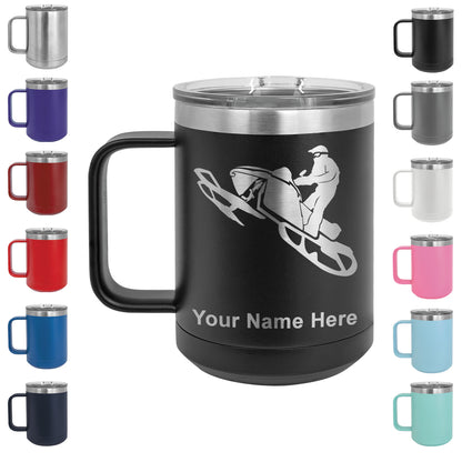 15oz Vacuum Insulated Coffee Mug, Snowmobile, Personalized Engraving Included