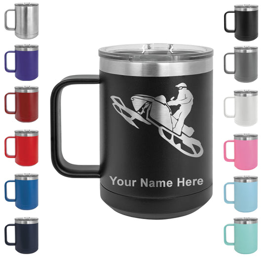 15oz Vacuum Insulated Coffee Mug, Snowmobile, Personalized Engraving Included