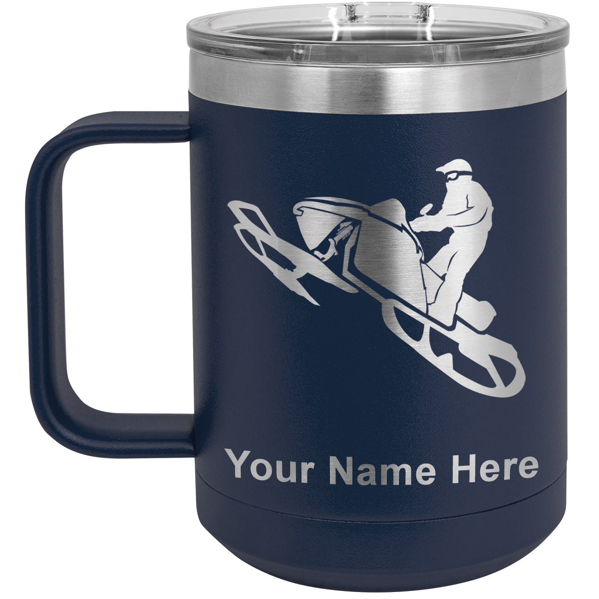 15oz Vacuum Insulated Coffee Mug, Snowmobile, Personalized Engraving Included