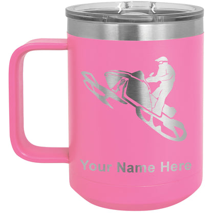 15oz Vacuum Insulated Coffee Mug, Snowmobile, Personalized Engraving Included