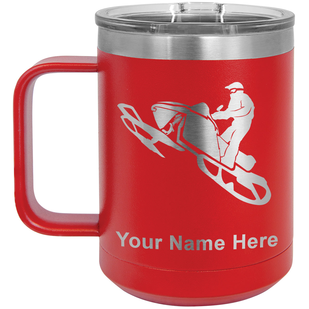 15oz Vacuum Insulated Coffee Mug, Snowmobile, Personalized Engraving Included