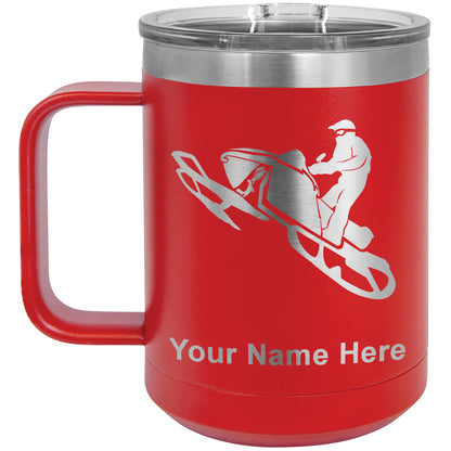 15oz Vacuum Insulated Coffee Mug, Snowmobile, Personalized Engraving Included