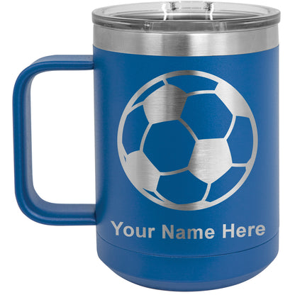 15oz Vacuum Insulated Coffee Mug, Soccer Ball, Personalized Engraving Included